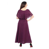 Maroon crepe sleeveless full-length gown for women, solid pattern and round neckline